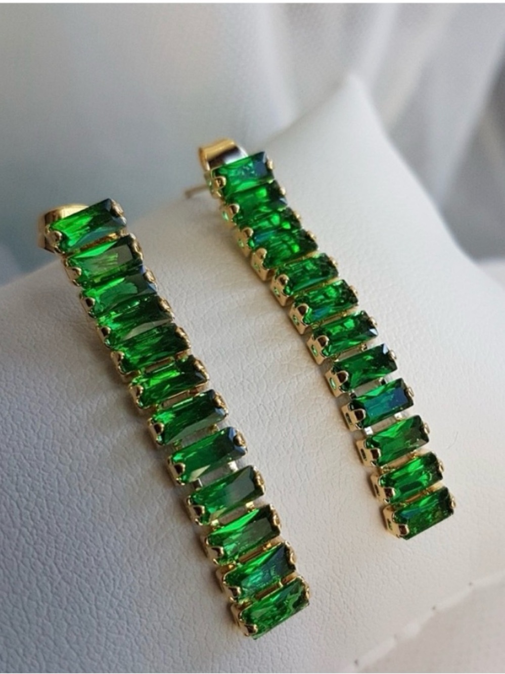 Swarovski Elements Gold Emerald Green Emerald-cut Tennis Earrings NEW